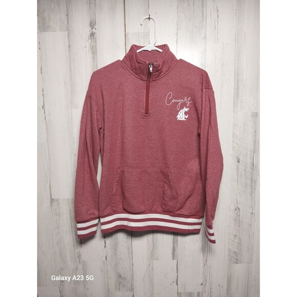 Washington State University Cougars Sweater Woman’s Size S 1/4 Zip Champion Red - Picture 1 of 5